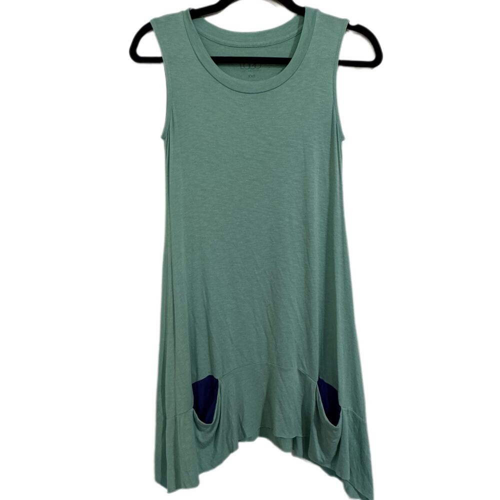 LOGO Womens Tunic Tank Top XXS Green Asymmetric Colorblock Blue Pocket Boho Art